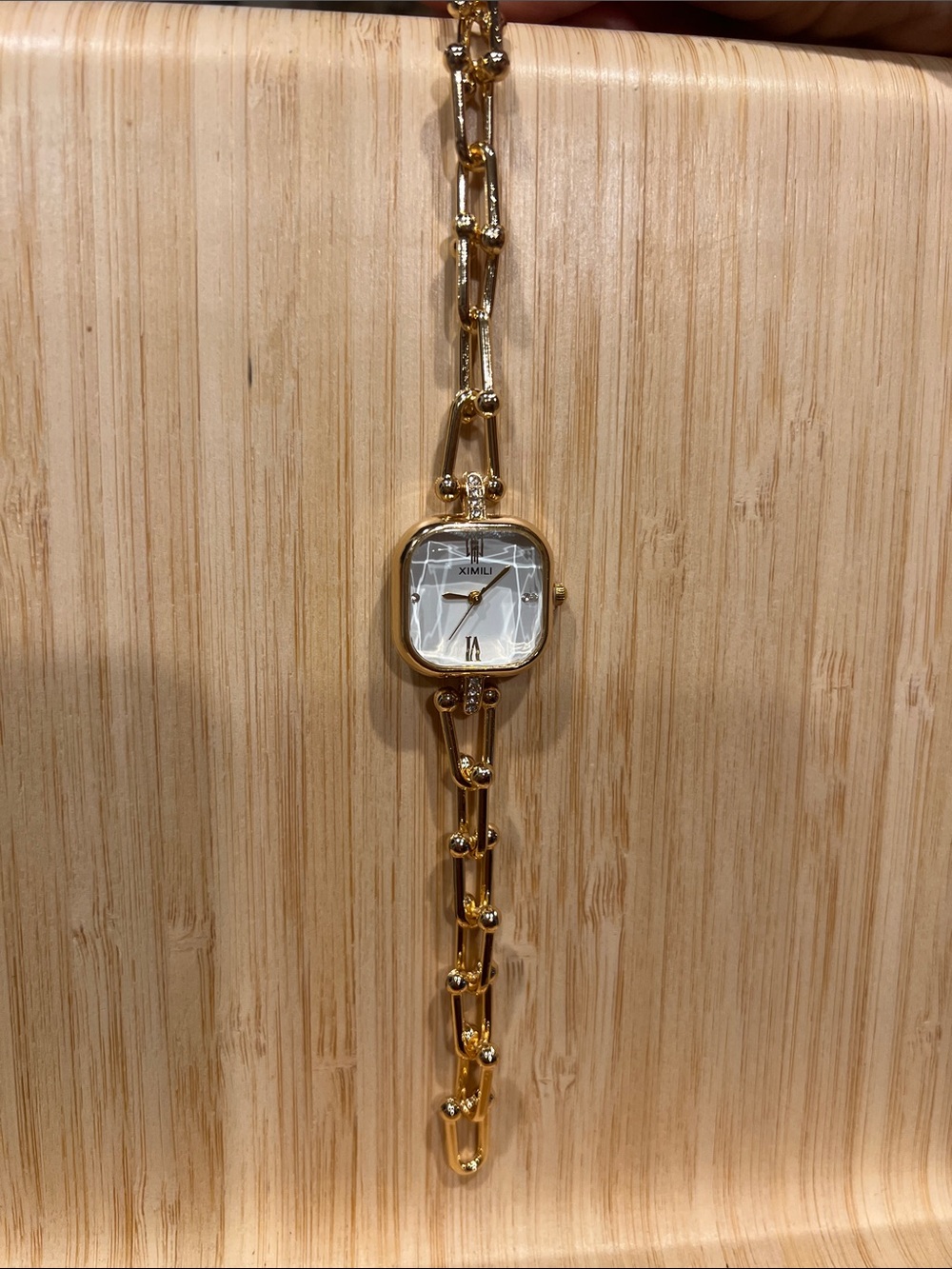 Women's Gold Paper Clip Link Bracelet Watch - Elegant Square Face